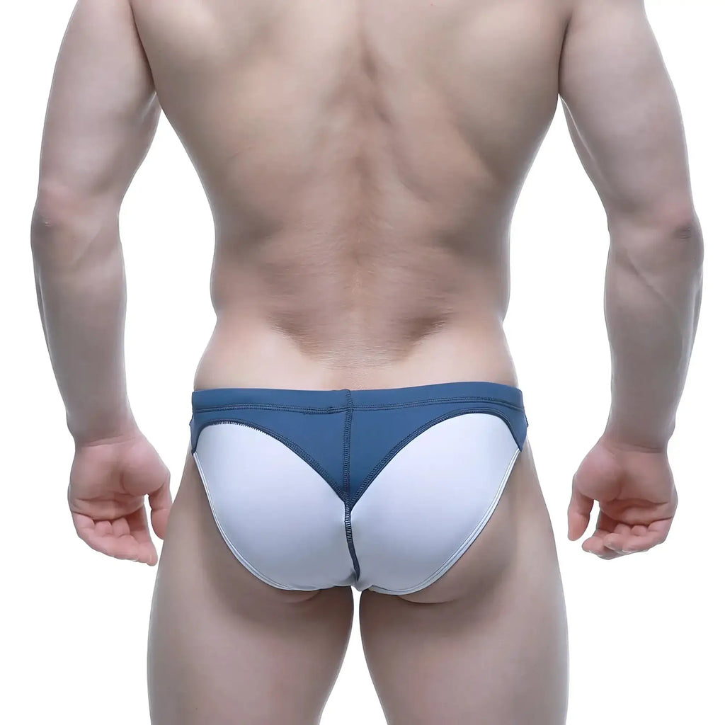 MetroMaleWear WAHOO swim bikini white 4989-00 blue and white two-tone briefs with contoured design