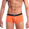 Orange metroMalewear mens briefs with black waistband featuring mettamewear brand name in white lettering