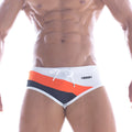 MetroMaleWear Wave swim brief orange 4918-14 features white orange and navy blue striped fabric with white drawstring