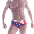 Metro malewear wave swim brief patriot 4918-90 american flag-themed swim trunks with red white blue star front panel
