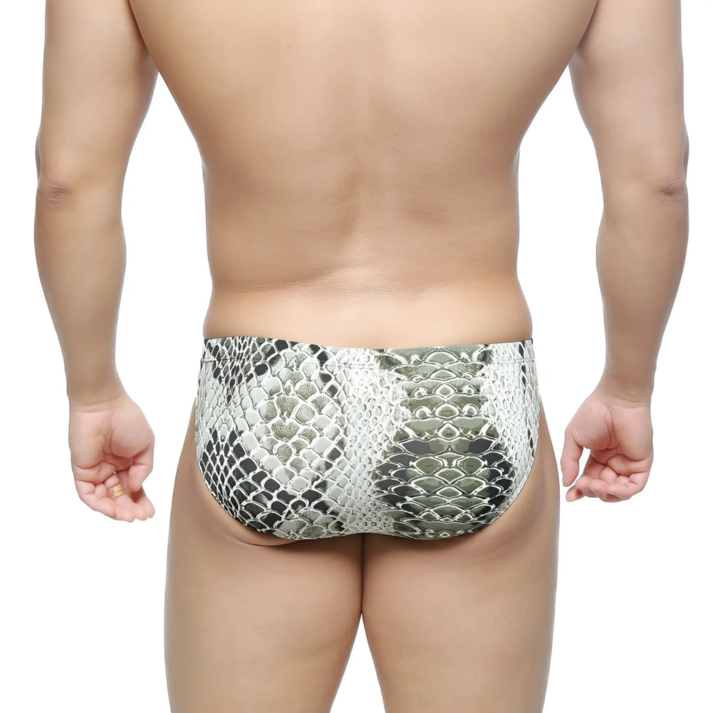MetroMaleWear Wild Bikini 5103-95 silver and black snake scale patterned swim trunks for men