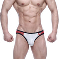White and red athletic briefs with black trim from metromalewear xallas bikini red 5113-41 collection