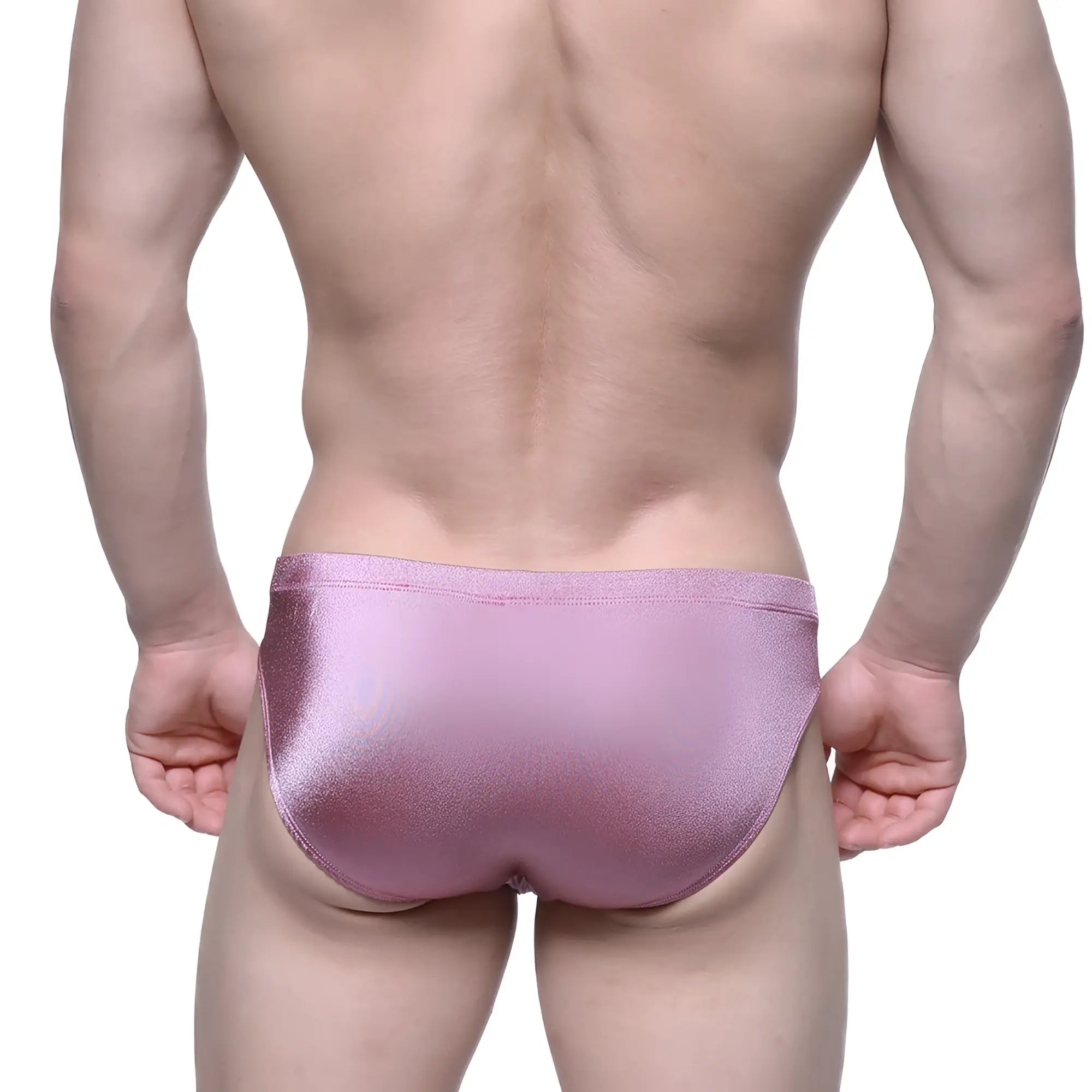 MetroMalewear madrid bikini 5103-m05 shiny metallic pink briefs with sleek form-fitting design