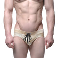 Beige satin briefs with black drawstring ties from MetroMaleWear Madrid swim brief gold 4973-21 collection