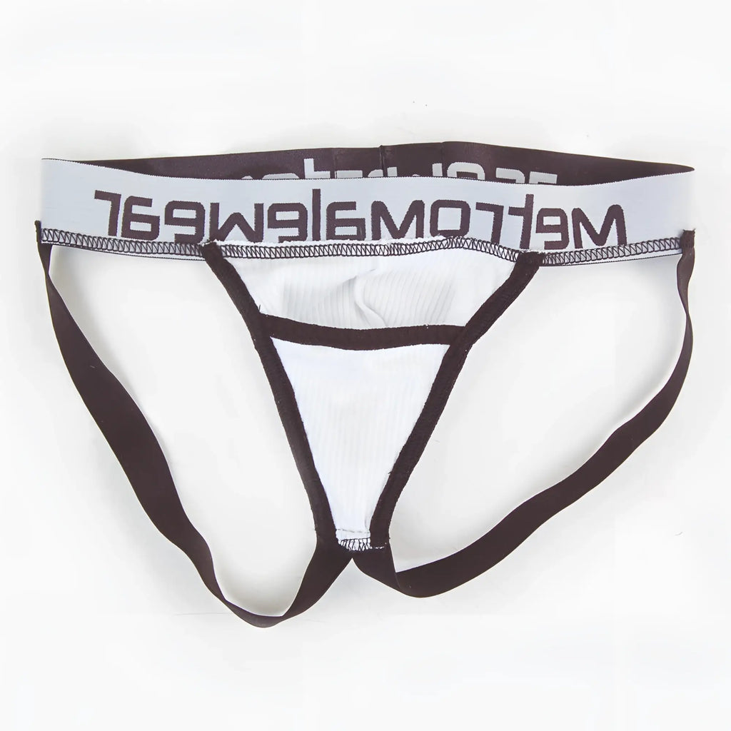 White and black men’s ribbed briefs with meltomg waistband from metromalewear magic jock strap white 2911-00