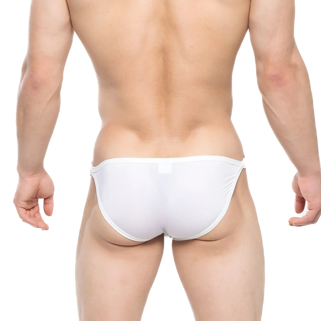 MetroMaleWear Mahana Bikini white form-fitting swim trunks with a sleek minimalist design for men