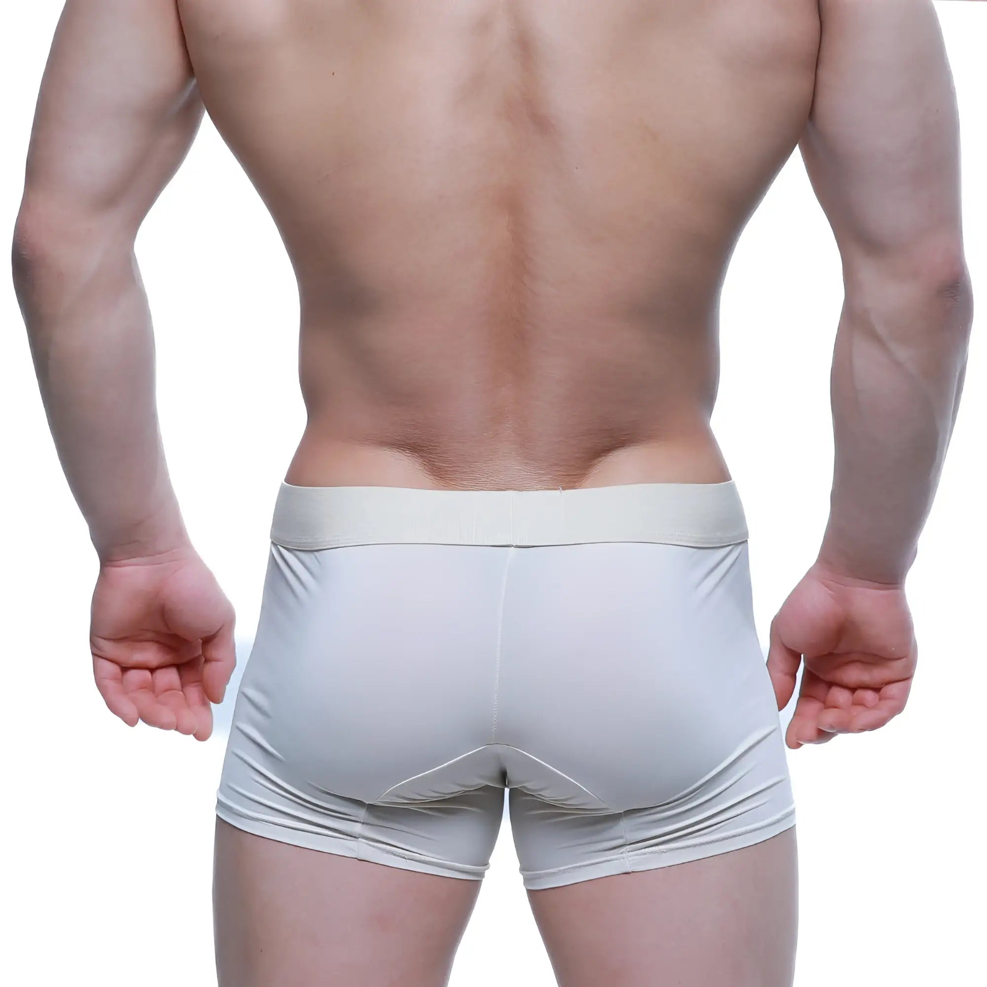 White athletic briefs metro malewear maintenant boxer brief beige with matching elastic waistband front view