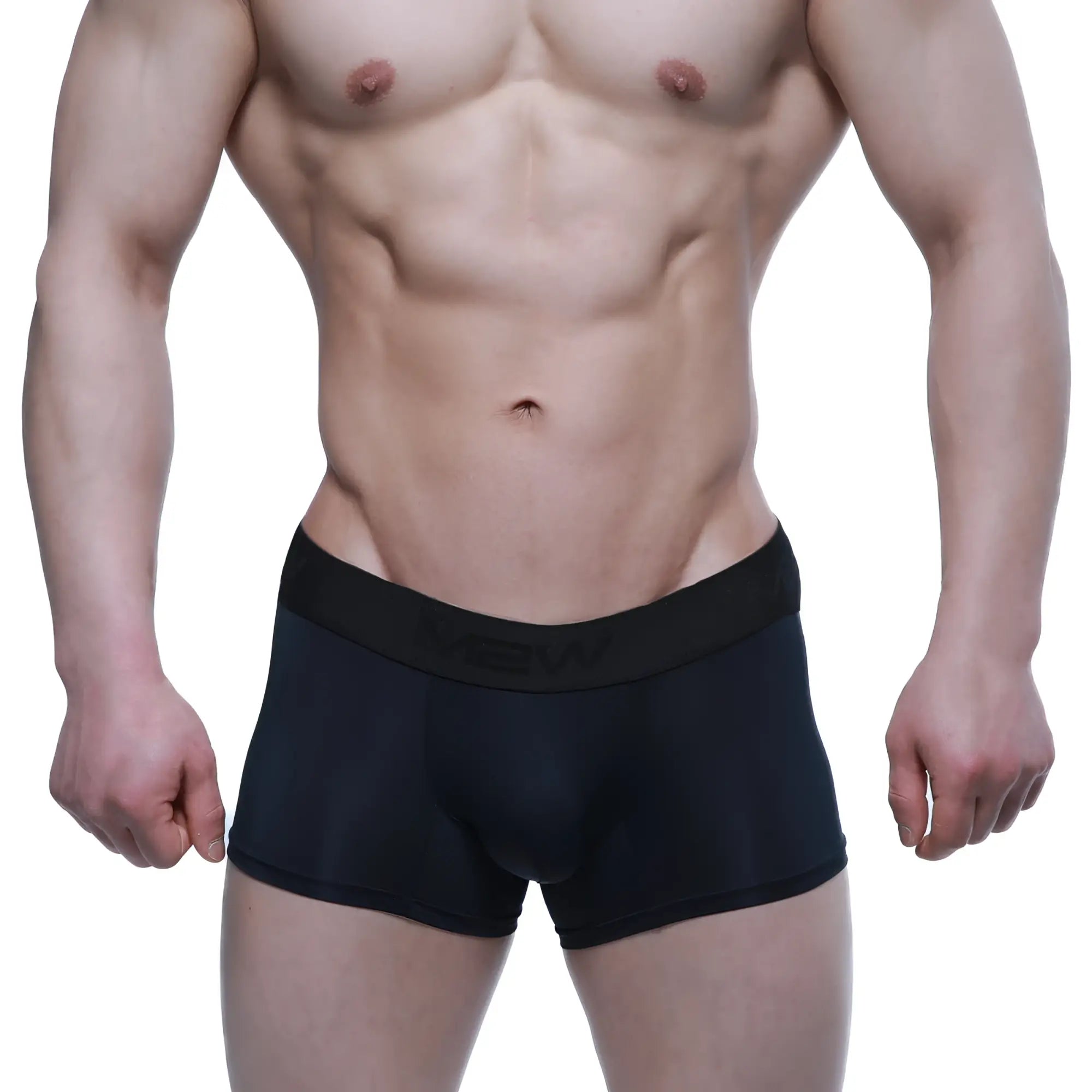 Black mens boxer briefs with black elastic waistband featuring nevv branding metro-malewear maintenant 2122-20