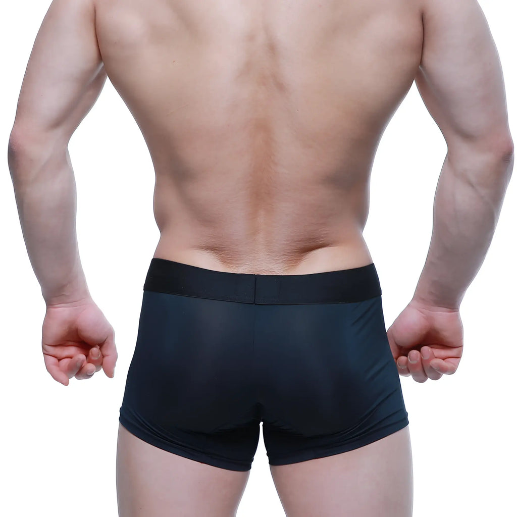 Black metroMalewear maintenant boxer brief with smooth form-fitting fabric and solid waistband in front view