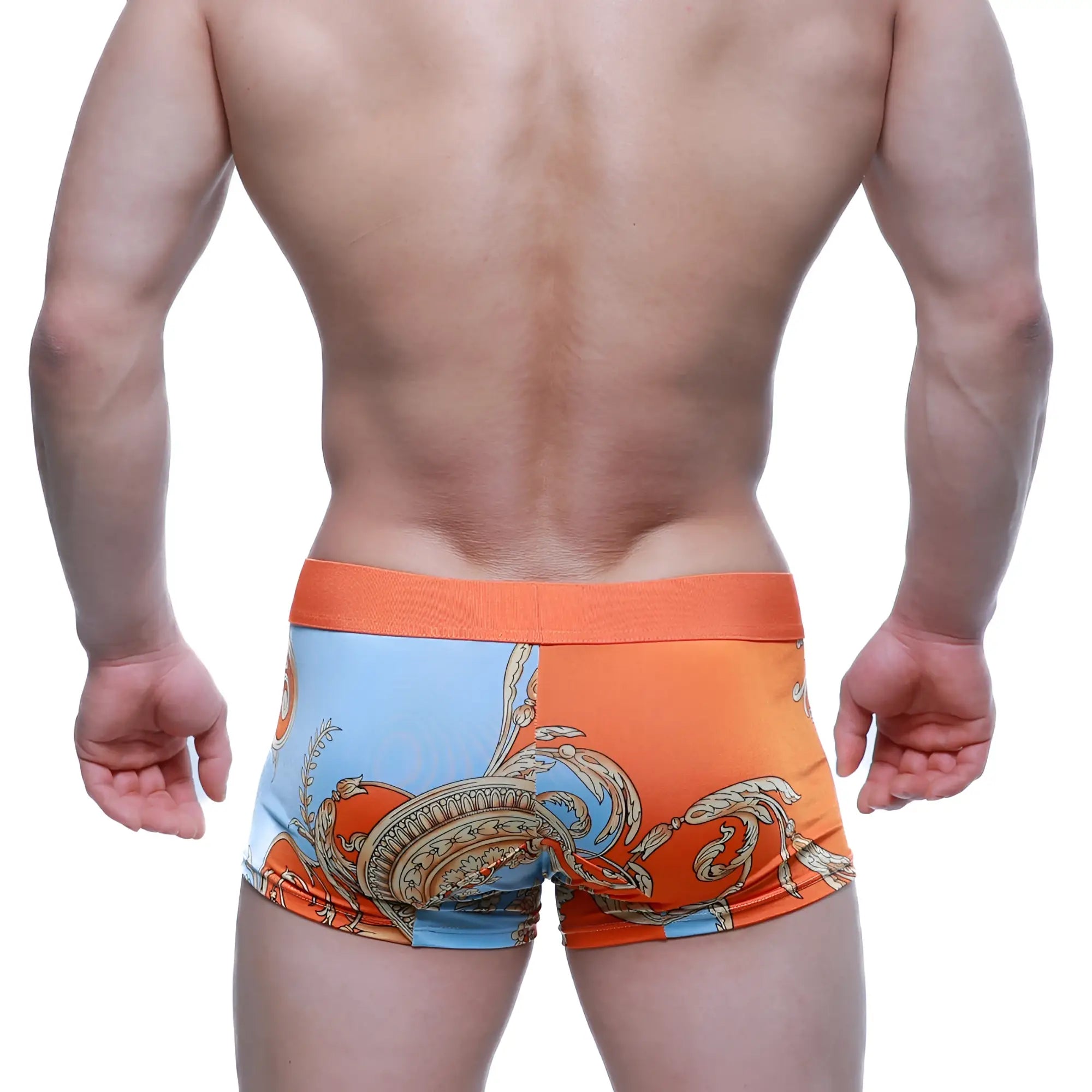 MetroMaleWear Maintenant boxer brief orange patterned with light blue paisley design for comfortable daily wear