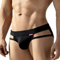 MetroMaleWear Malibu brief black men’s underwear with cutout design and red brand tag in breathable fabric