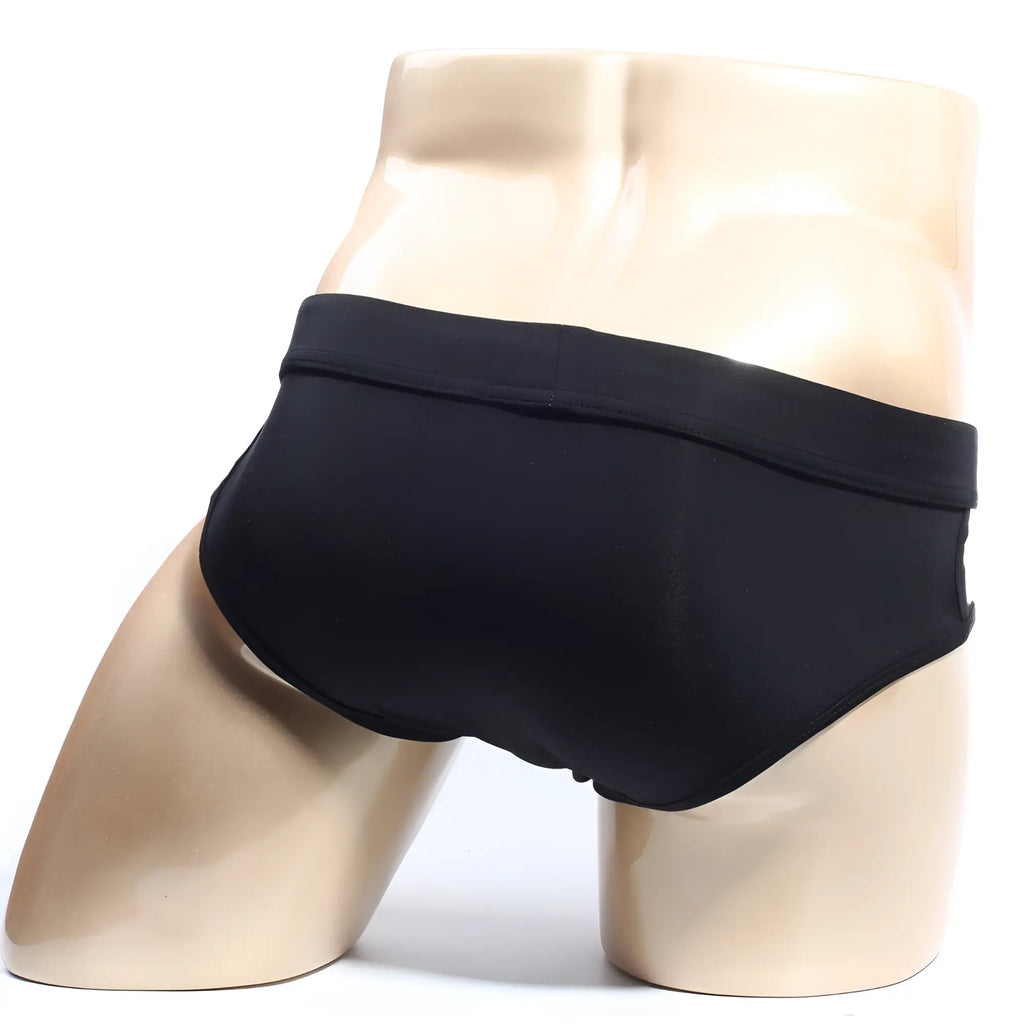 Black MetroMaleWear Malibu briefs with smooth form-fitting fabric and simple elastic waistband front view