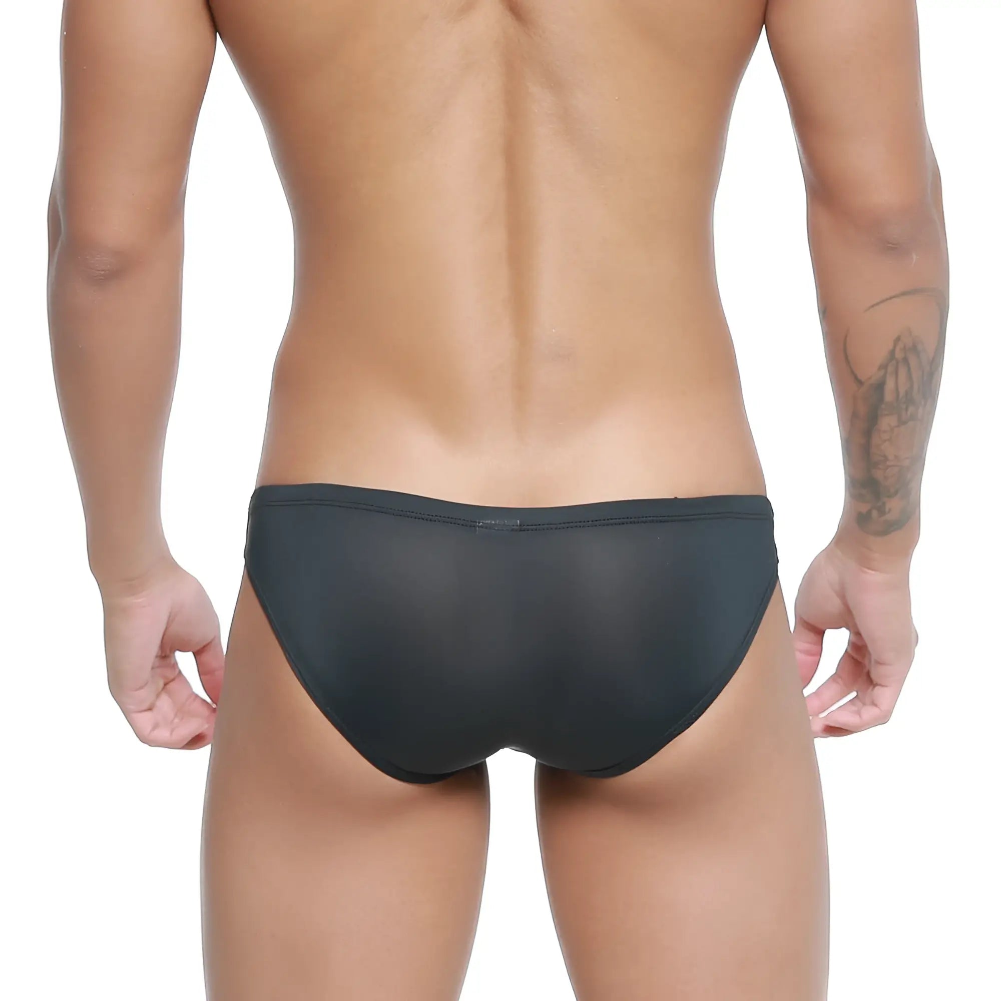 Black sheer mesh briefs metro malewear malon bikini black 3603-29 showing front view with breathable fabric