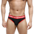 MetroMaleWear martini brief black 3103-20 in black and red with textured waistband and white brand lettering