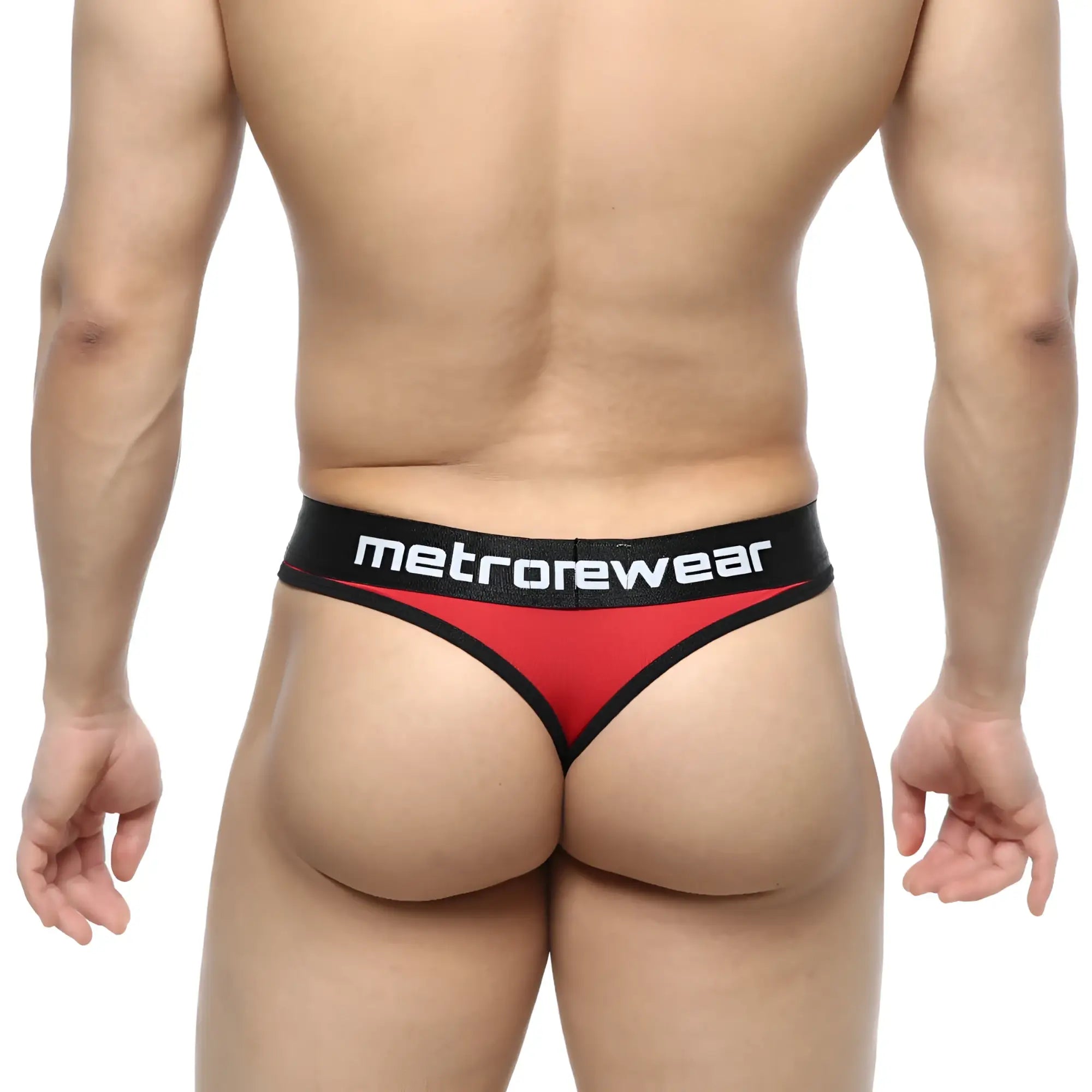 MetroMaleWear Martini thong red 2112-12 red and black metrowear thong with sleek minimalist design front view