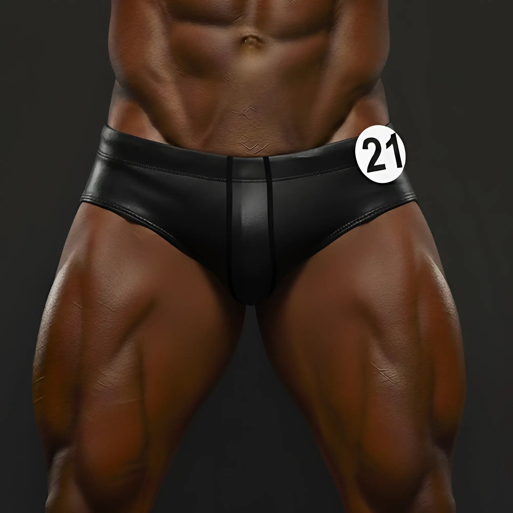 Black leather briefs with a sleek form-fitting design and central seam detail from metromalewear masculino swim bikini 4922-32