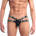 MetroMaleWear Mask jock strap black with black camouflage pattern central pouch and elastic straps for support