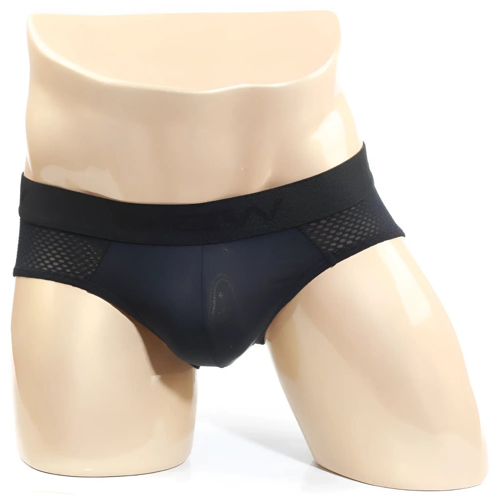 Black mens briefs MetroMaleWear Matrix brief black 5003-50 with solid waistband and mesh side panels