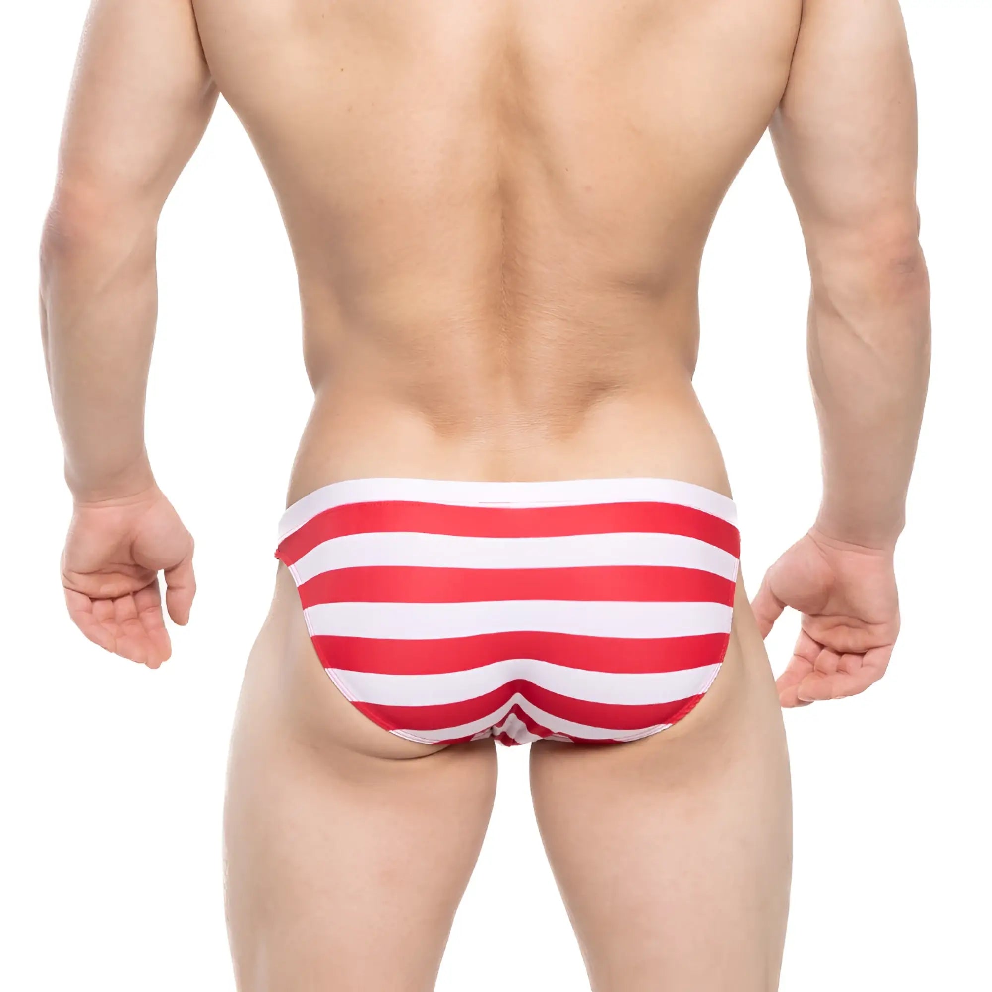 MetroMaleWear Maverick swim bikini 4937-36 with red and white striped swim trunks for stylish beachwear