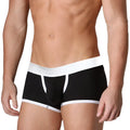 Black men’s briefs metro male wear max boxer contrast with white elastic waistband and metrome logo on the side