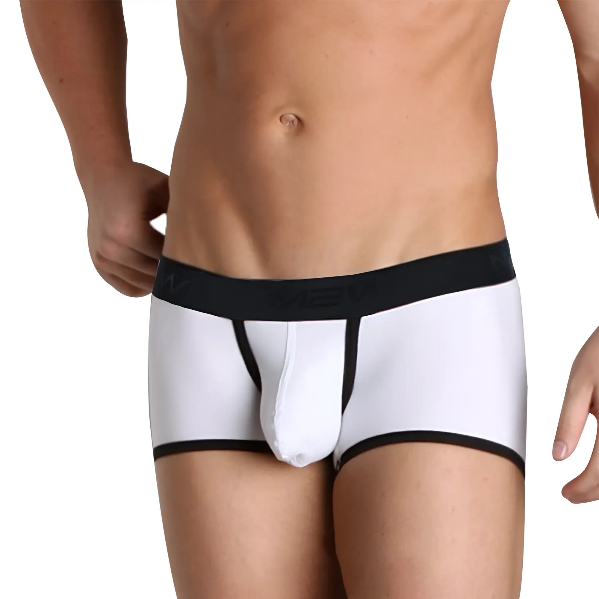 White men’s briefs metro malewear max boxer contrast white 3013-44 with black waistband and supportive pouch design