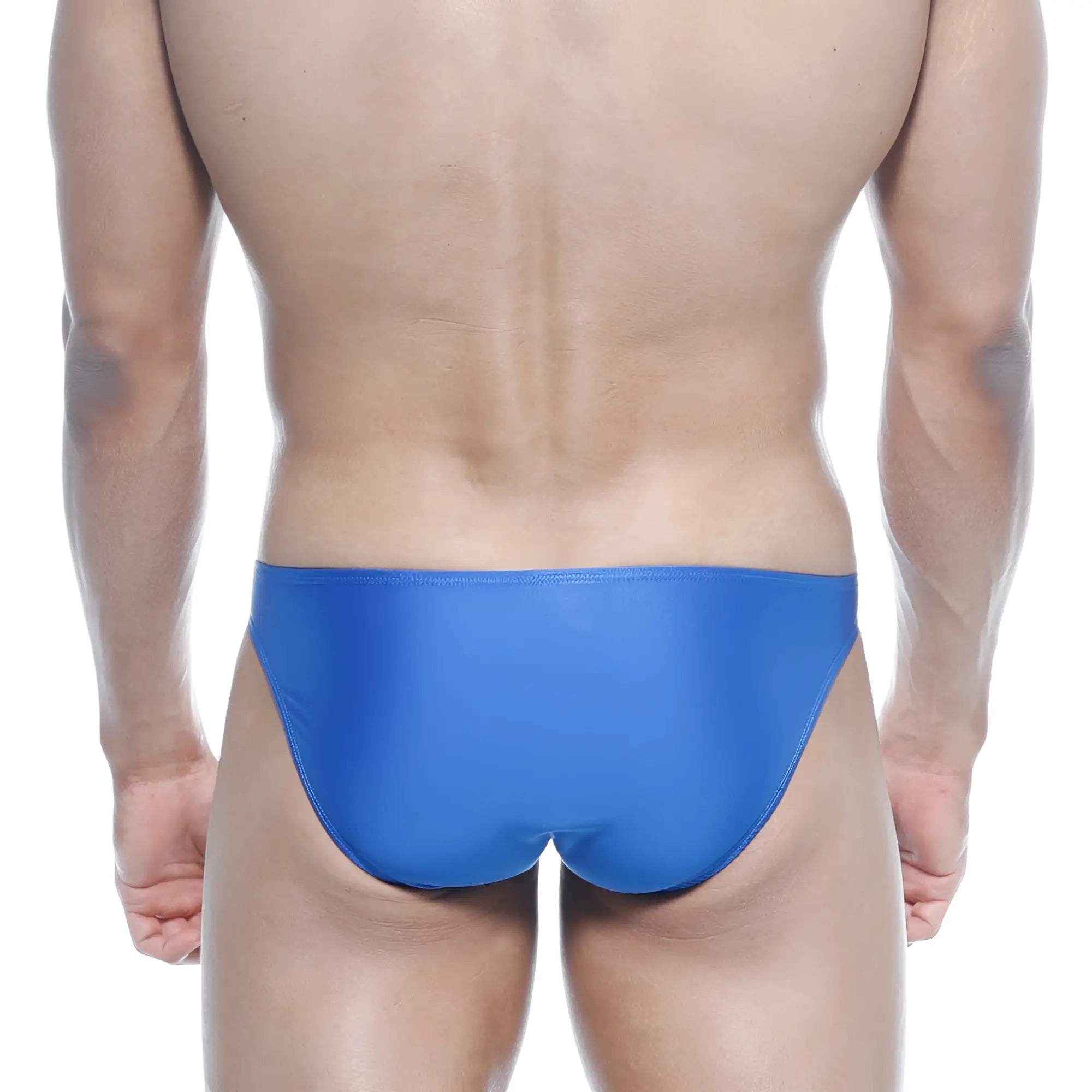 Bright blue sleek one-piece swim trunks with smooth form-fitting design metroMalewear max bulge bikini royal blue 6007-18