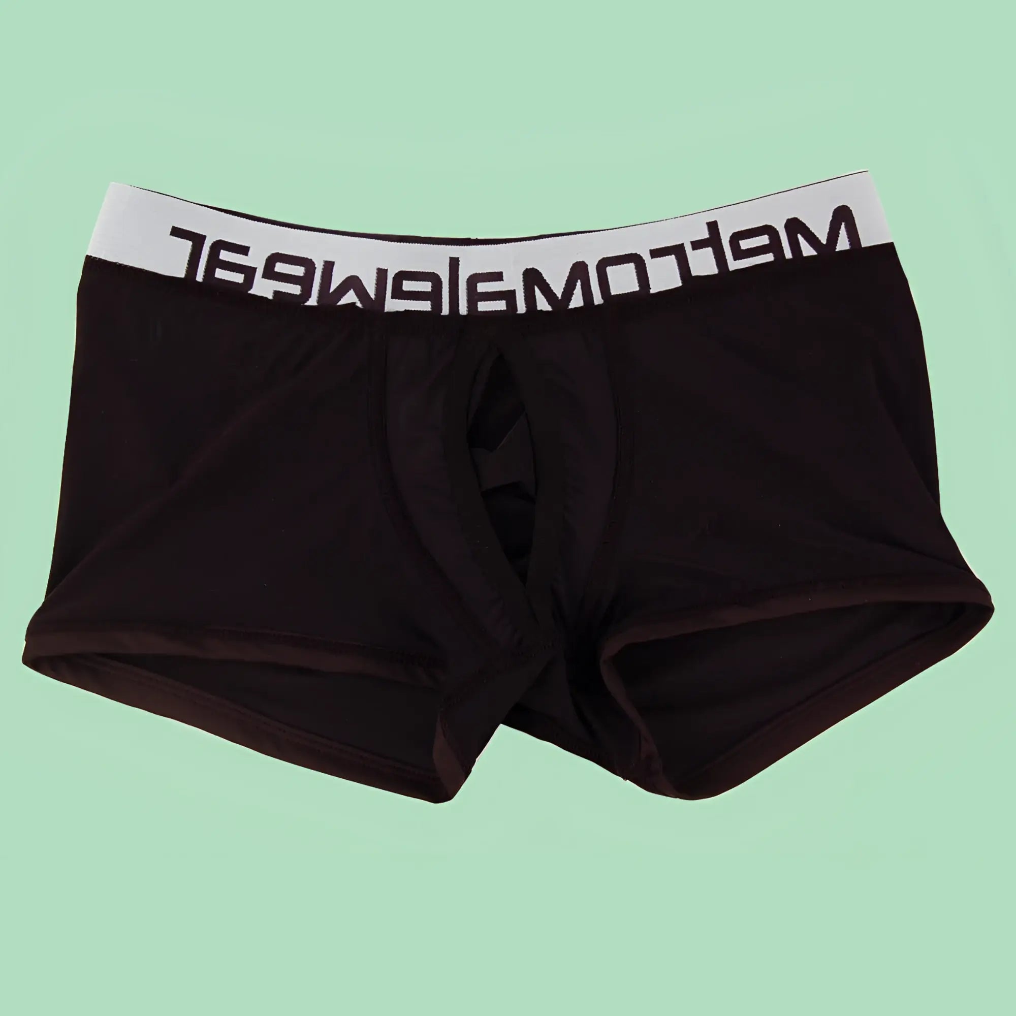 Black mens briefs with white elastic waistband branded meltomagwear in metroMalewear max bulge boxer brief black 1513-20