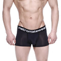 Black mesh metroalewear max bulge boxer brief with white logo waistband for breathable support and comfort