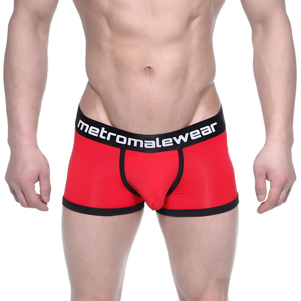 Metro male wear max bulge boxer brief red 1513-12 in red and black with sleek form fitting design for active wear