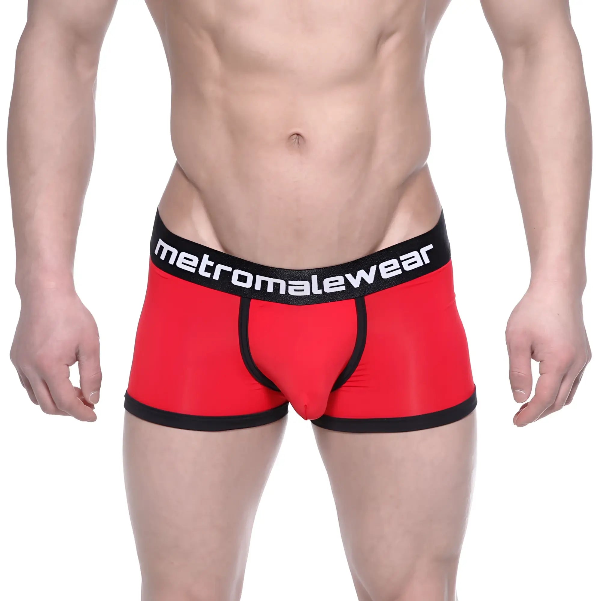 Metro male wear max bulge boxer brief red 1513-12 in red and black with sleek form fitting design for active wear