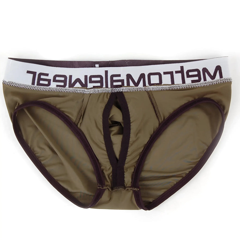 Metro malewear max bulge brief green 1503-26 olive green mens underwear with dark brown trim and white waistband logo
