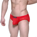 MetroMaleWear max hip brief red mesh with a black brand label on the waistband in a breathable design