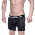 Black metromalewear max long boxer briefs with smooth form-fitting fabric and white branding on waistband