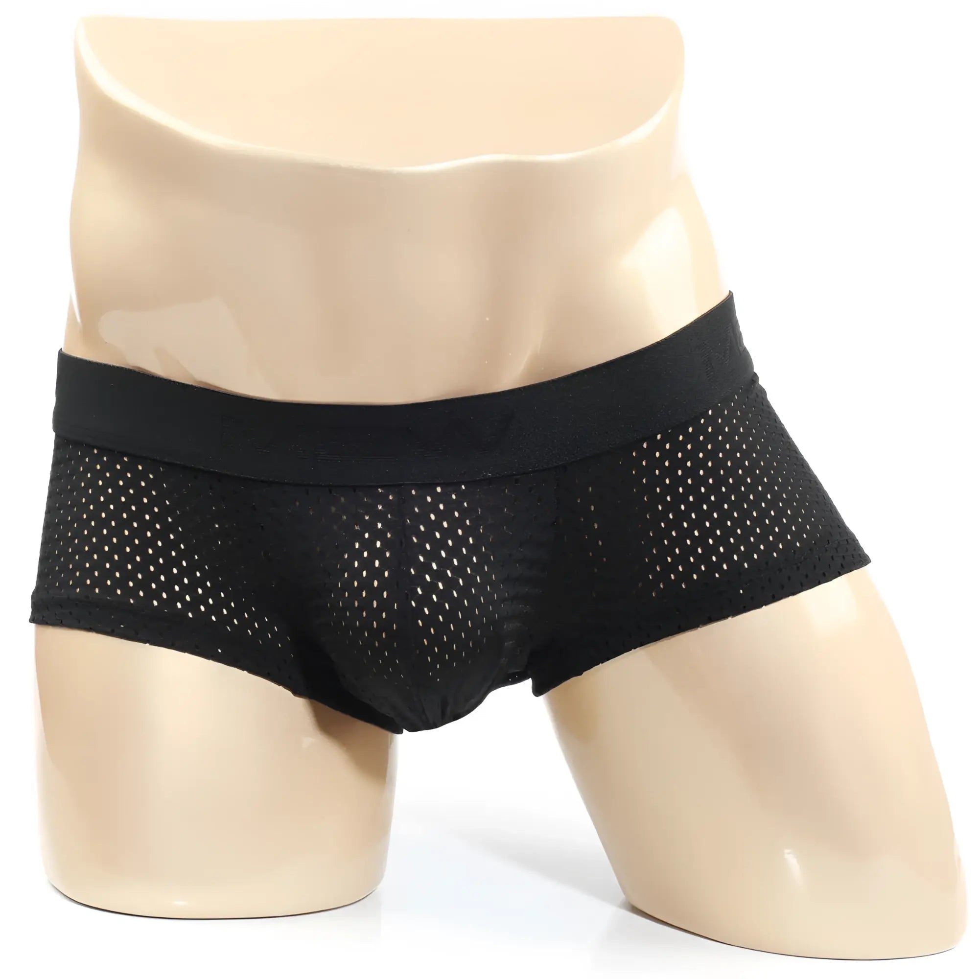Black mesh briefs with solid elastic waistband by MetroMaleWear MAX mesh boxer black 3013-75 front view