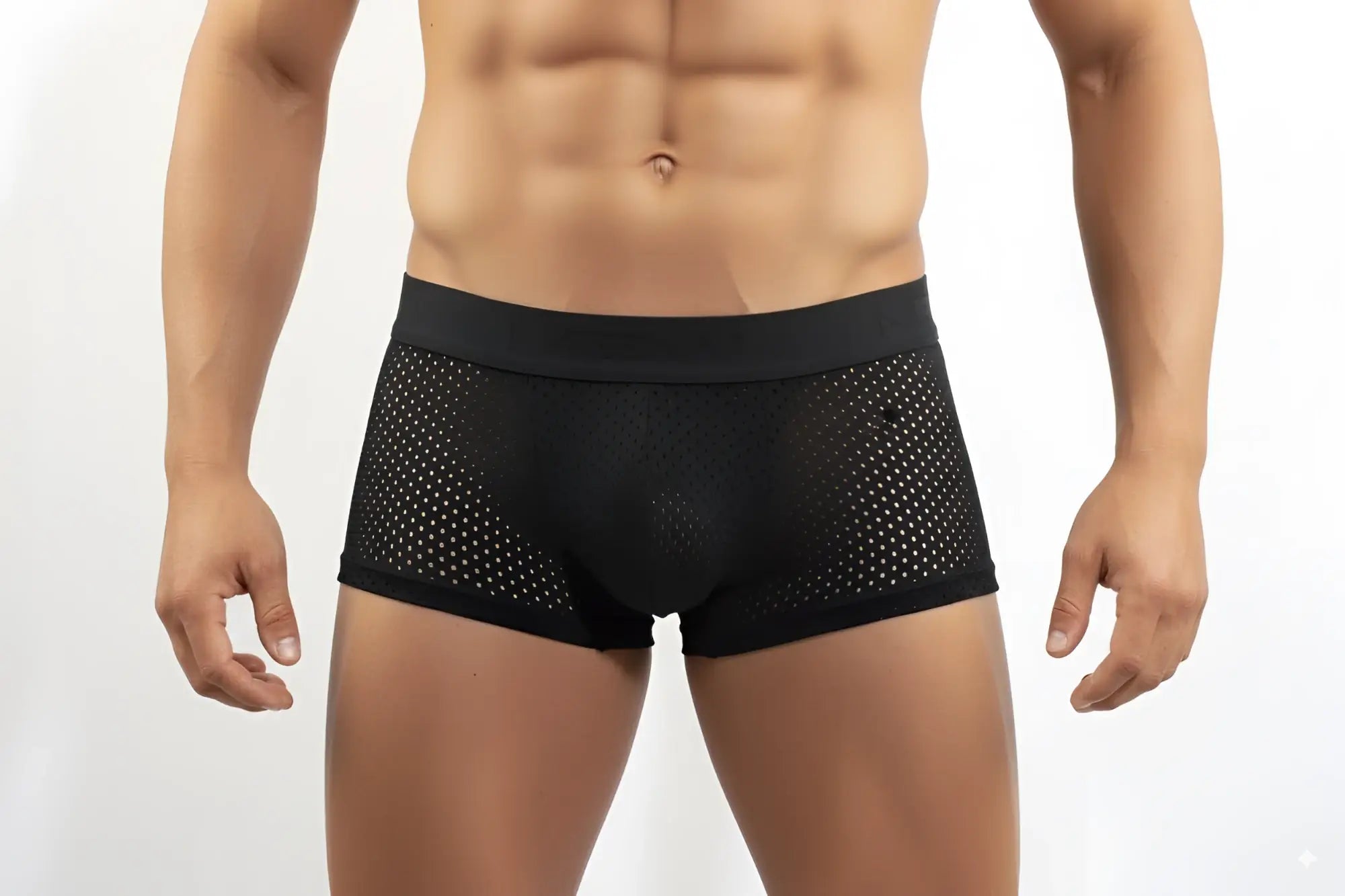 MetroMaleWear MAX mesh boxer black 3013-75 featuring black mesh fabric with a solid waistband for breathable comfort