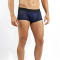 Navy blue mesh briefs with black elastic waistband from metromalewear max mesh boxer collection 3013-76