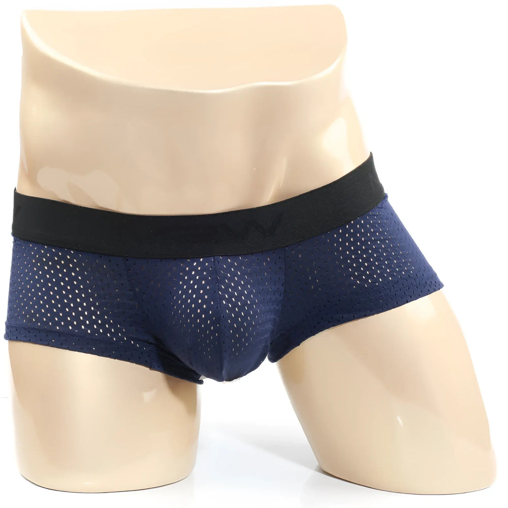 Metro male wear max mesh boxer navy 3013-76 navy blue mesh briefs with black elastic waistband front view