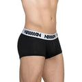 MetroMaleWear Max Short boxer black 3013-23 black mesh boxer briefs with white waistband and black stylized lettering