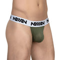 Olive green mesh thong with white waistband and black miw branding metro male wear max thong khaki 3202-26