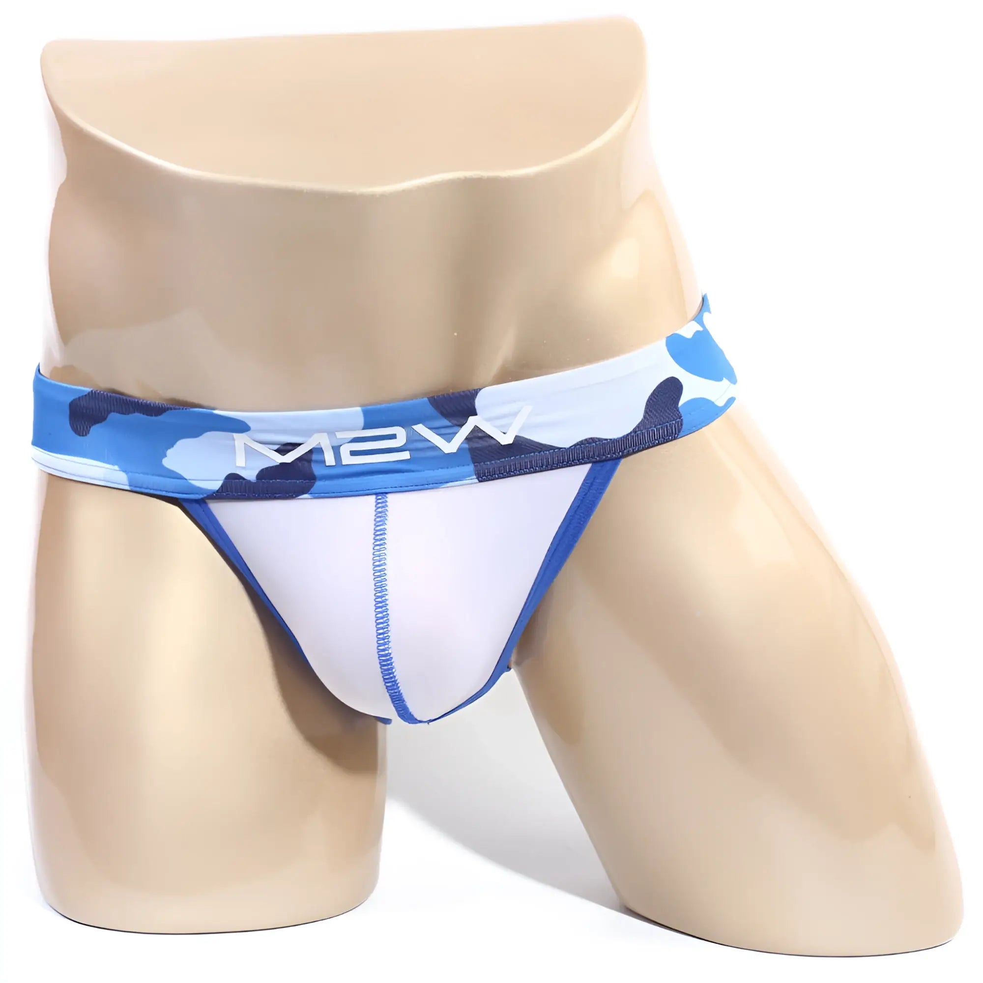 MetroMaleWear Maxim Bikini blue briefs with blue and white camouflage pattern and snug fit by m2w brand
