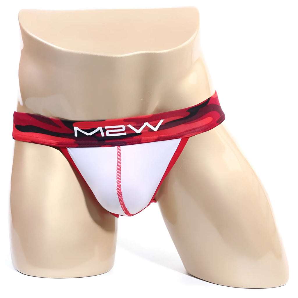 MetroMalewear maxim bikini briefs in red and black camouflage with a white front panel by m2w brand