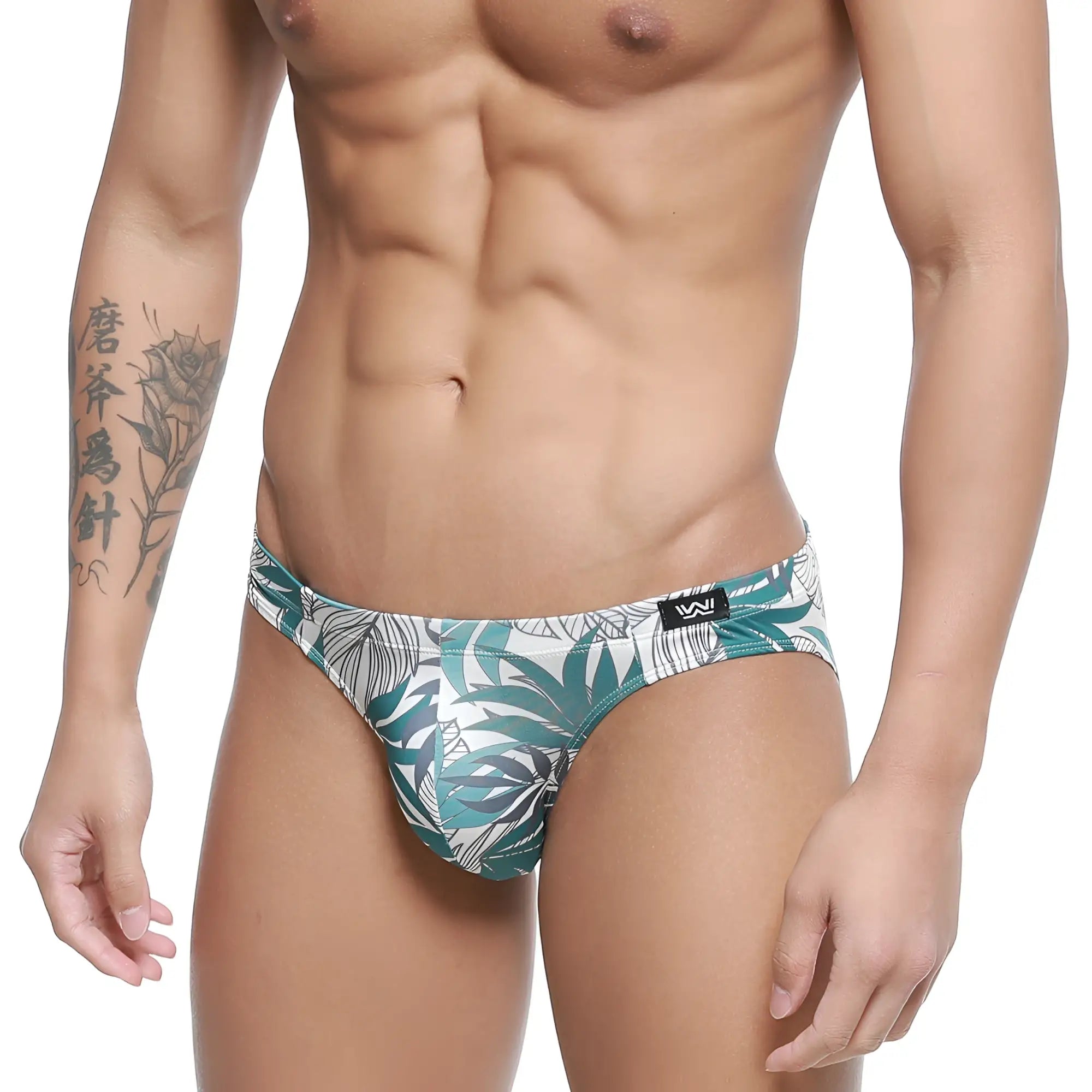 MetroMaleWear meadow bikini 5103-56 men’s briefs with white and teal tropical leaf pattern for comfortable wear