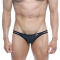Black mesh briefs metro male wear medio bikini black 0004-20 with two thin horizontal stripes on the waistband