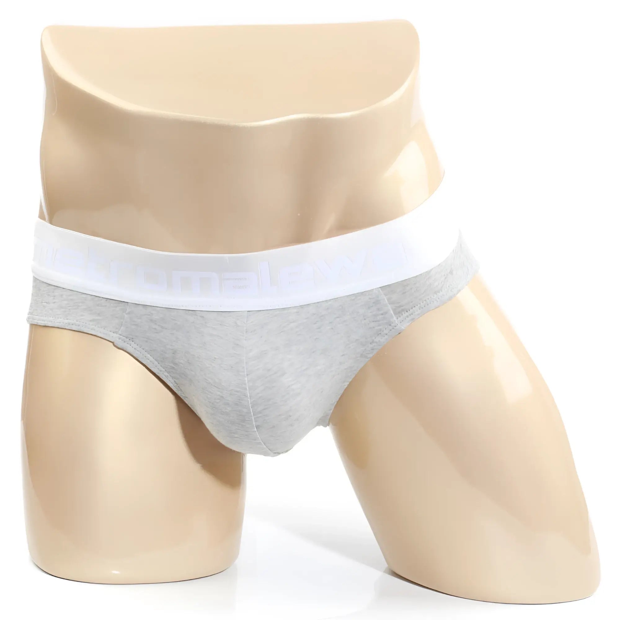 Gray heathered MetroMaleWear Melange brief 5003-09 with white elastic waistband and subtle branding detail