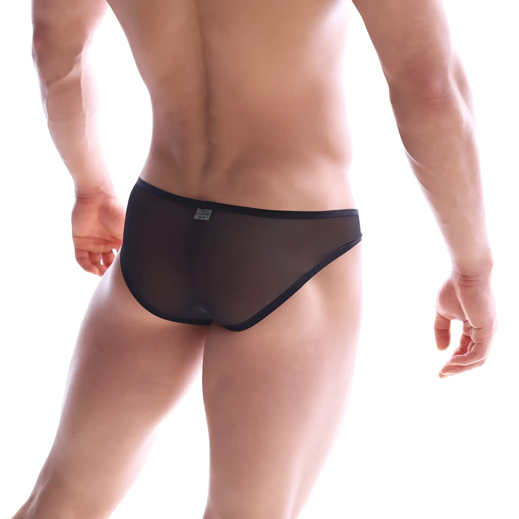 MetroMalewear mesh bikini black 6105-41 features black sheer mesh briefs with a solid black waistband