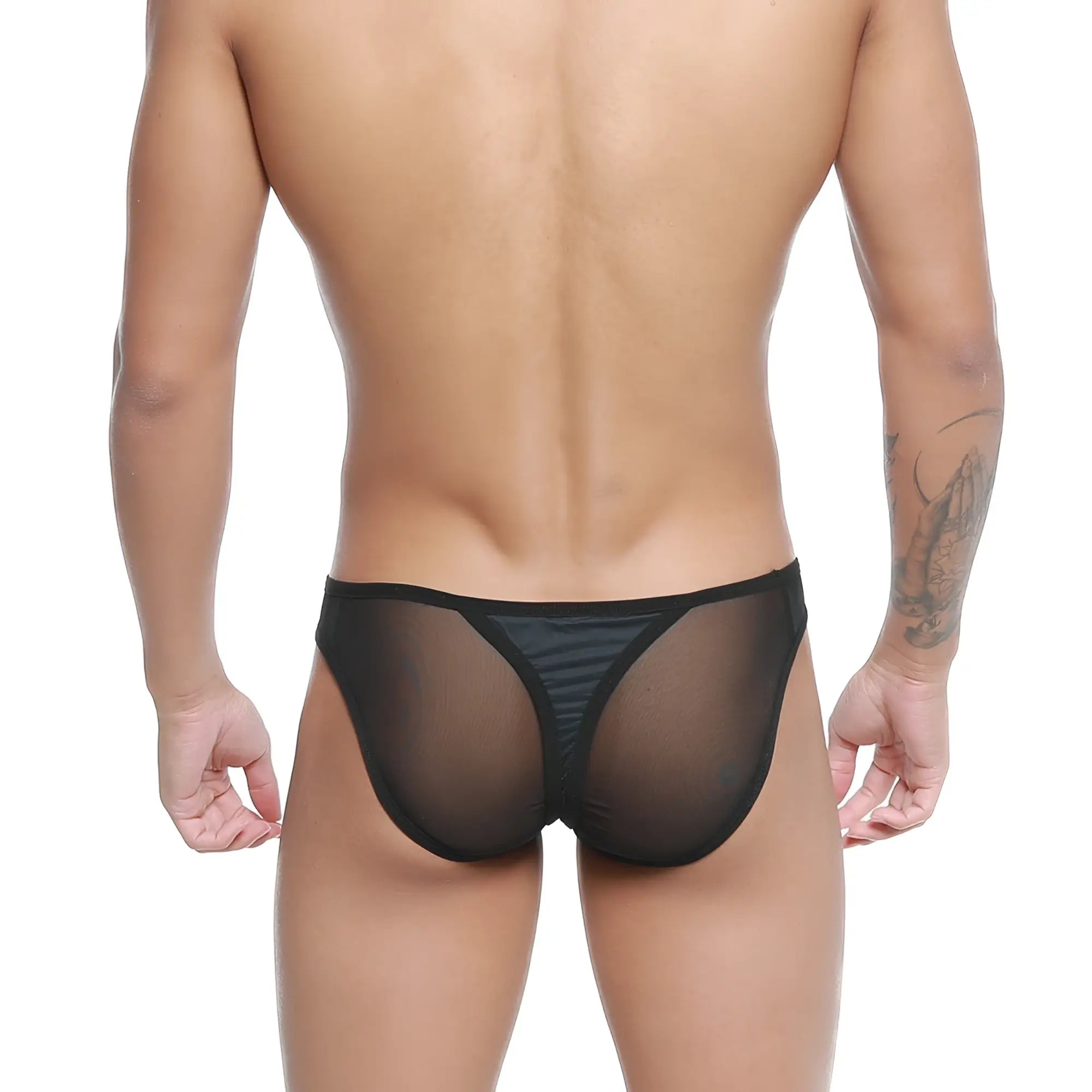 Black sheer mesh briefs with solid black waistband from MetroMaleWear mesh bikini-thong black 2972-20 product