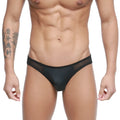MetroMaleWear mesh bikini-thong black sheer mesh briefs with solid black waistband front view