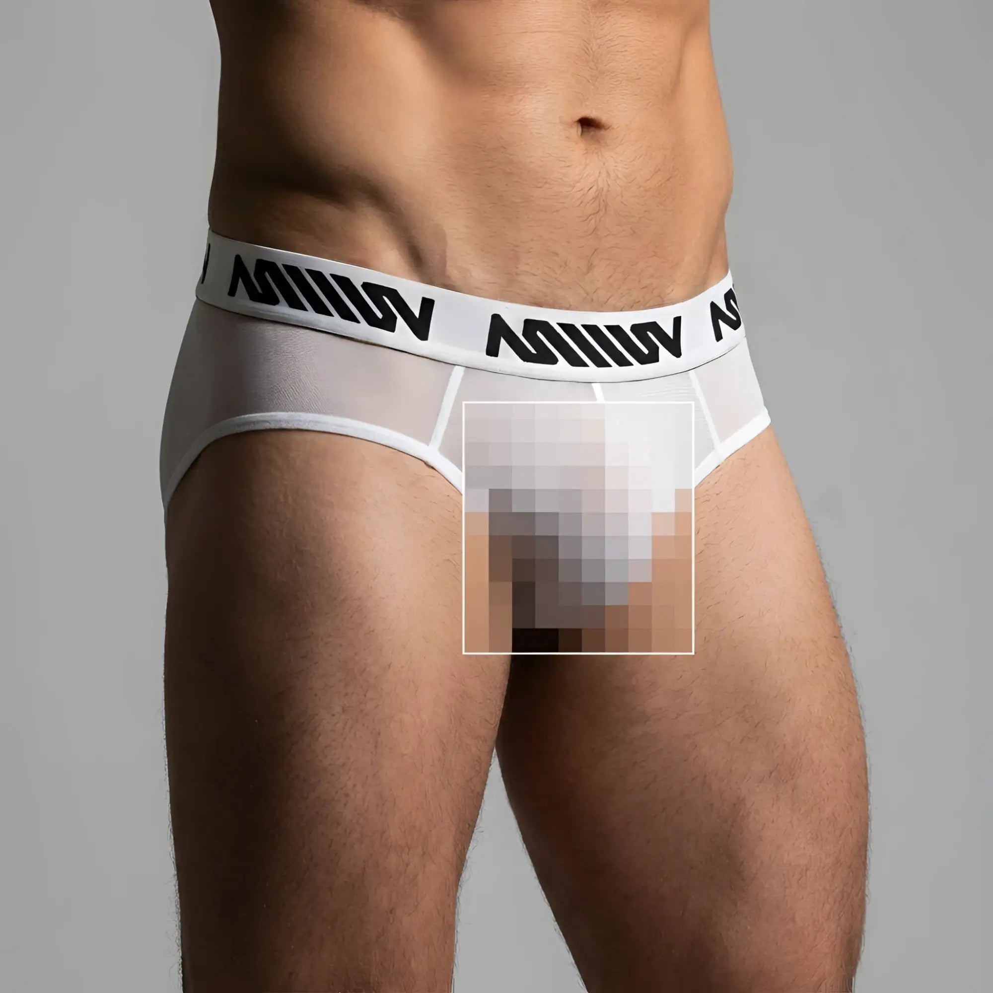 White mesh briefs with black miiw logo band metroMalewear mesh hip brief white 5003-45 front view
