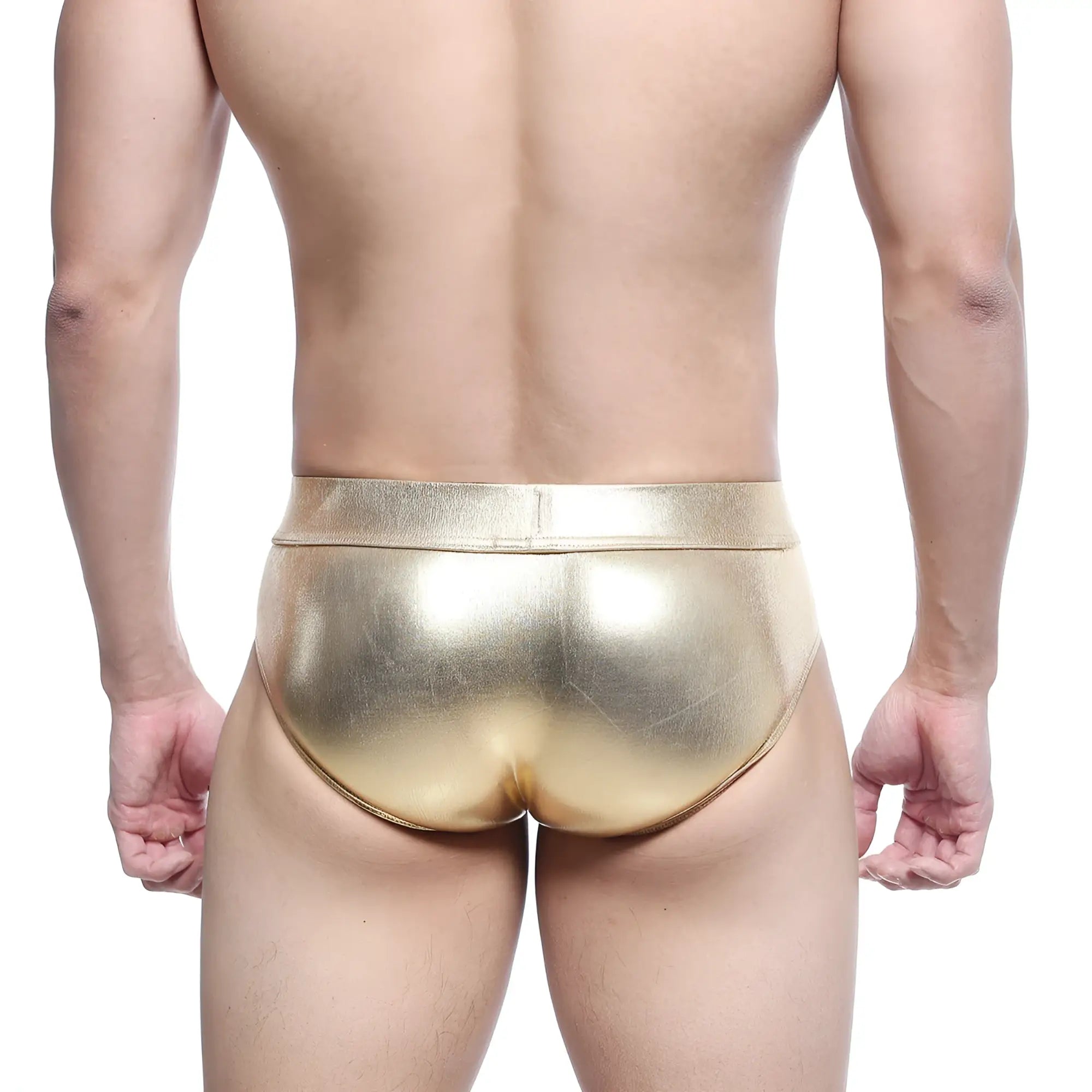 Shiny gold metallic metro male wear metal hip brief 5503-21 with sleek form-fitting design