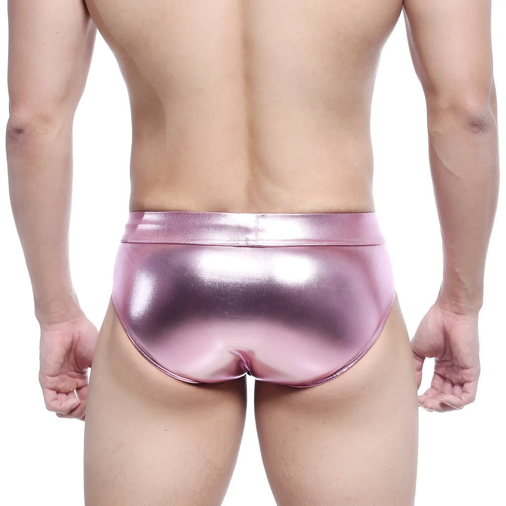 Metro malewear metal hip brief pink shiny metallic fabric for stylish mens underwear